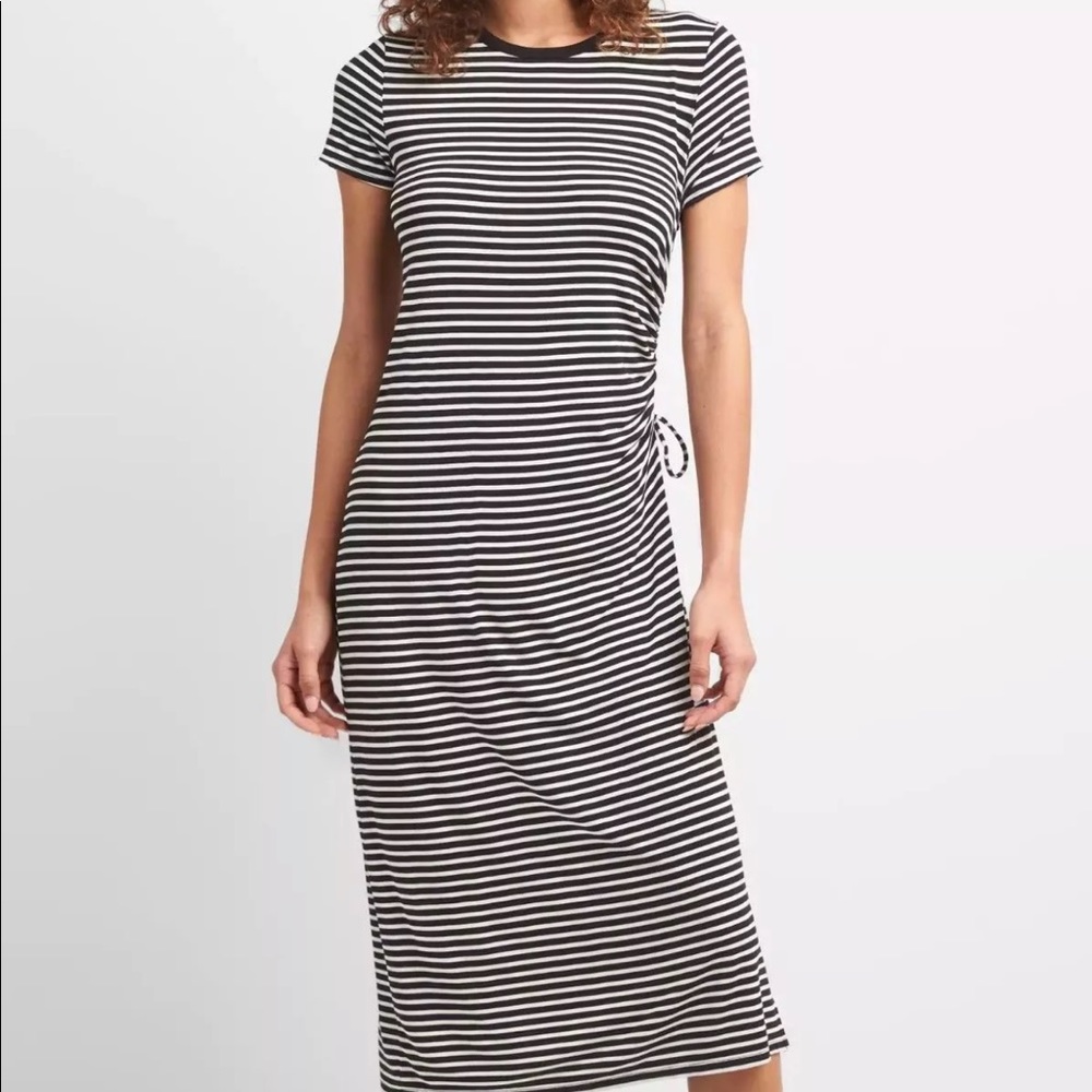 GAP ruched black and white stripe T-shirt dress